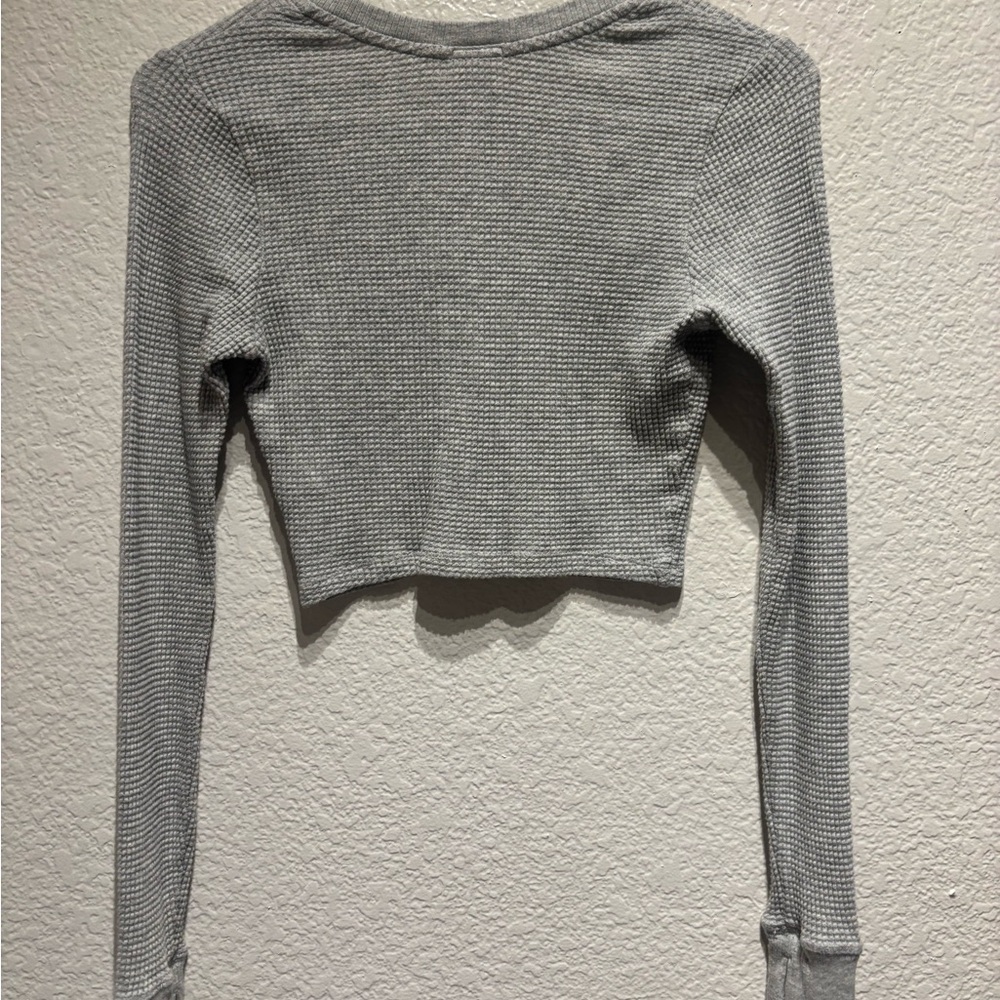 Aerie Heather Gray Button-Up Crop Top - Picture 2 of 4